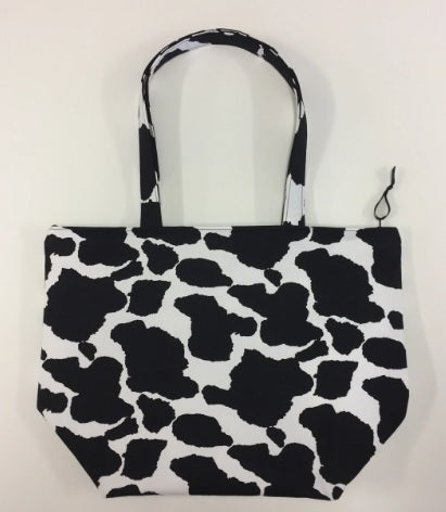 Large Tote Bag with Zip - Cow Print