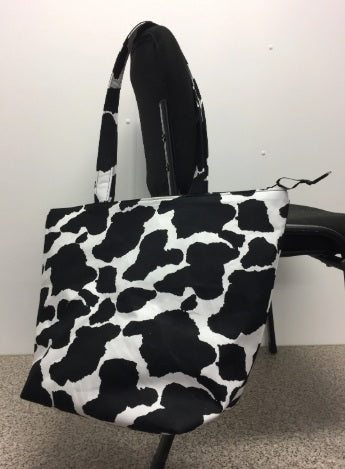 Large Tote Bag with Zip - Cow Print