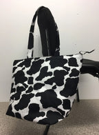Large Tote Bag with Zip - Cow Print