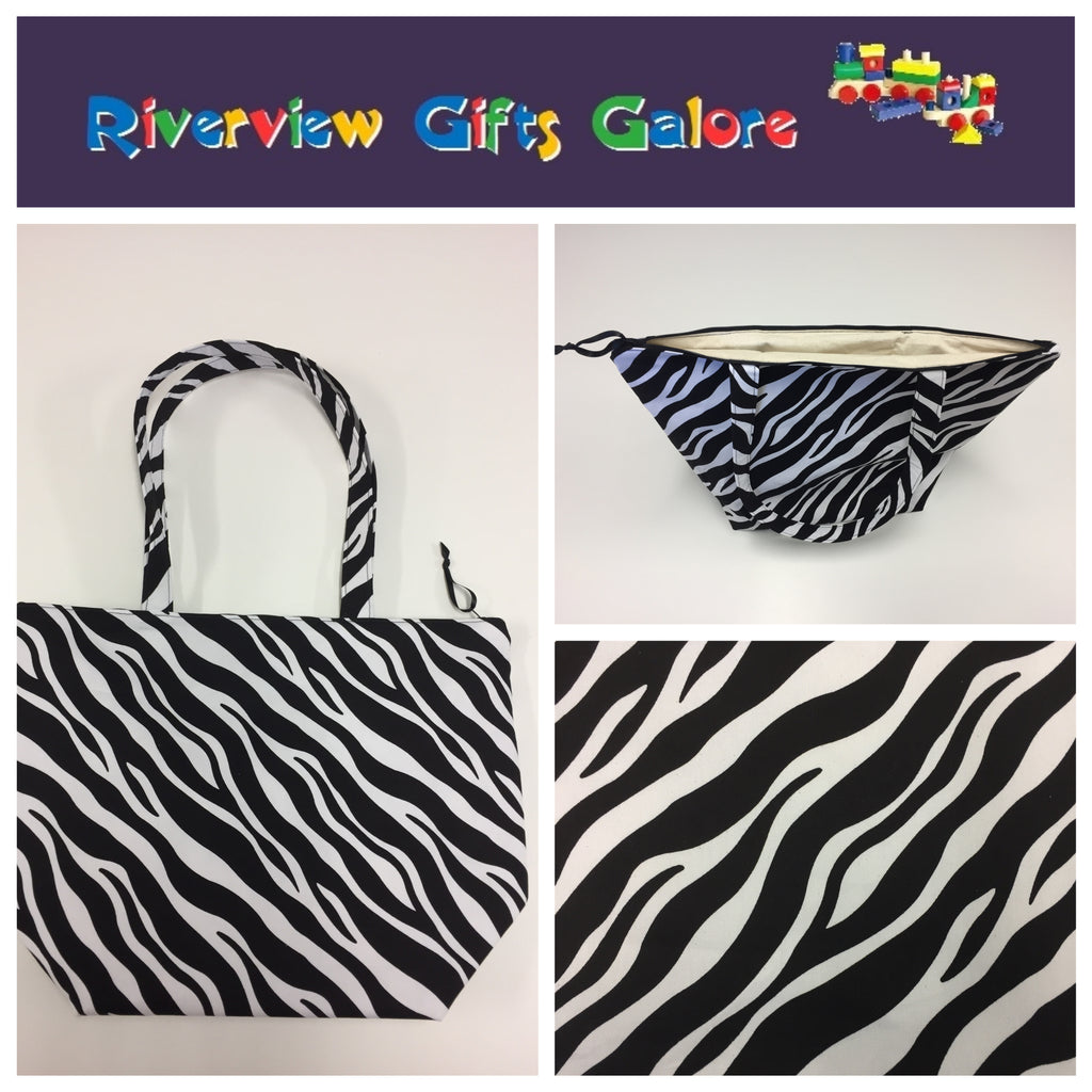 Large Tote Bag with Zip - Zebra Print