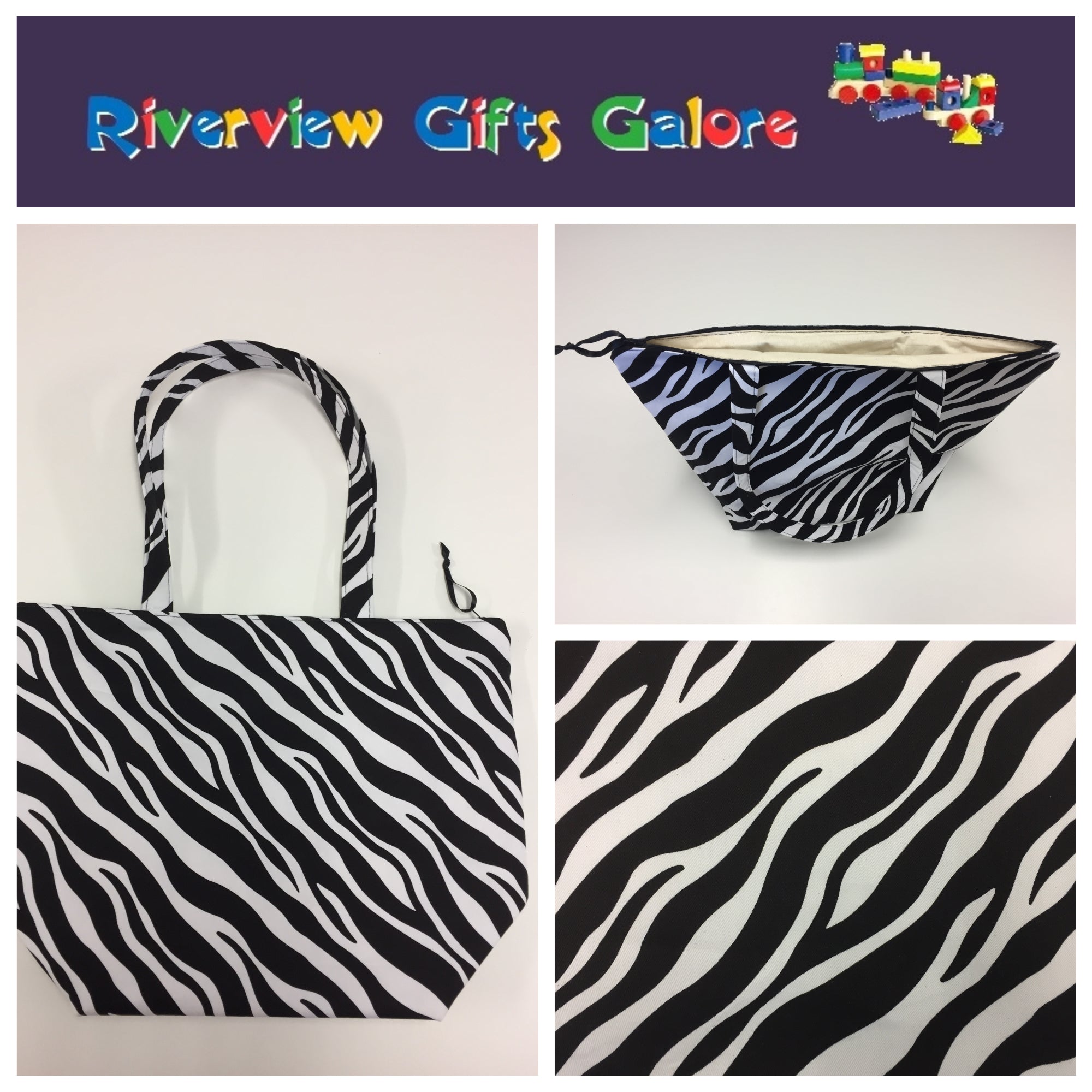 Large Tote Bag with Zip - Zebra Print
