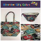 Large Tote Bag with Zip - Vintage Cars