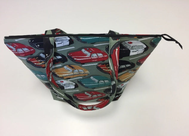 Large Tote Bag with Zip - Vintage Cars