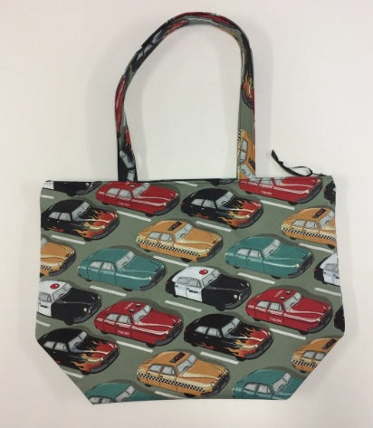 Large Tote Bag with Zip - Vintage Cars