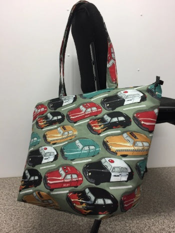 Large Tote Bag with Zip - Vintage Cars