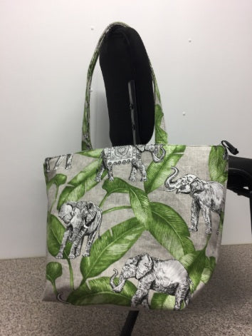 Large Tote Bag with Zip - Elephants