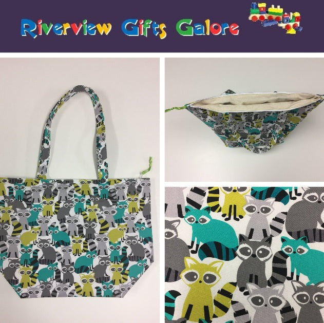 Large Tote Bag with Zip - Ricky Racoon