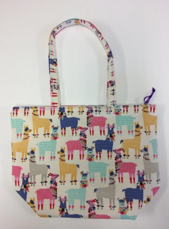 Large Tote Bag with Zip - Llamas Cream