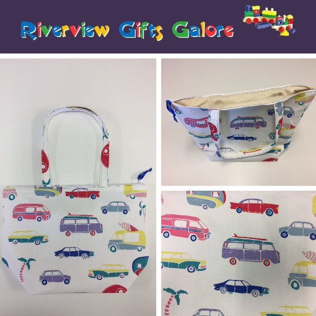 Large Tote Bag with Zip - Caravans