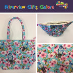 Large Tote Bag with Zip - Blue Birds