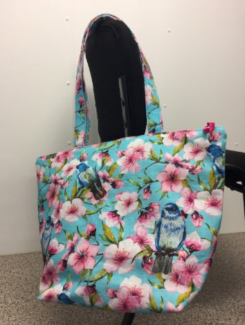 Large Tote Bag with Zip - Blue Birds