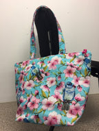 Large Tote Bag with Zip - Blue Birds