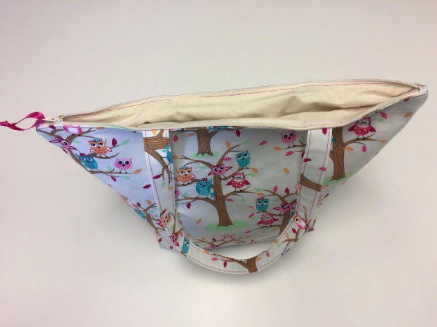 Large Tote Bag with Zip - Owls