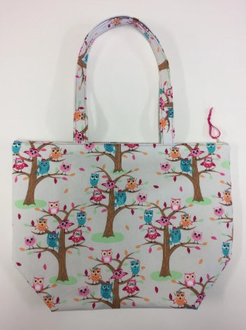 Large Tote Bag with Zip - Owls