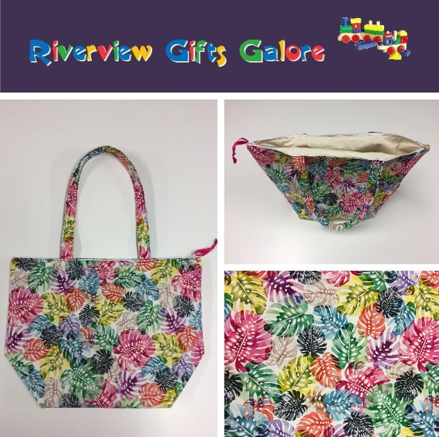 Large Tote Bag with Zip - Multi-Coloured Leaves