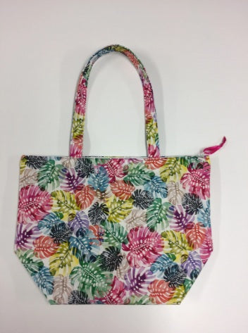 Large Tote Bag with Zip - Multi-Coloured Leaves