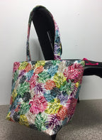 Large Tote Bag with Zip - Multi-Coloured Leaves