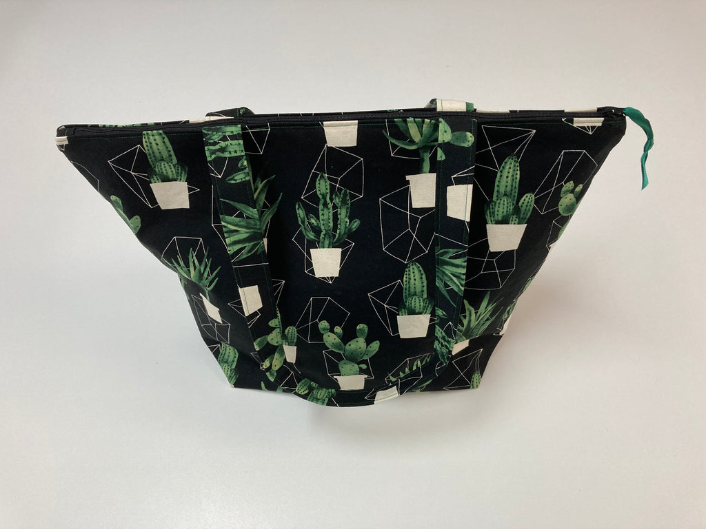 Large Tote Bag with Zip - Cactus