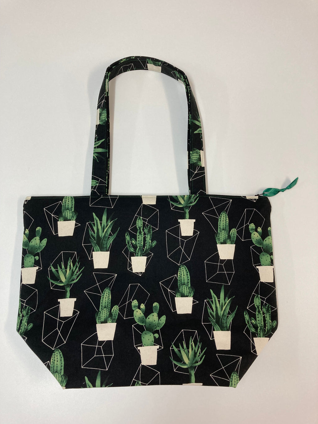 Large Tote Bag with Zip - Cactus