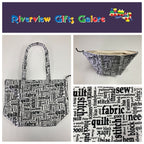 Large Tote Bag with Zip - Sewing Words on White