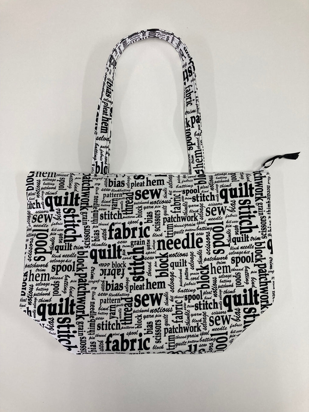 Large Tote Bag with Zip - Sewing Words on White