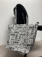 Large Tote Bag with Zip - Sewing Words on White