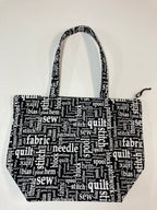 Large Tote Bag with Zip - Sewing Words on Black