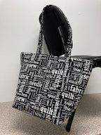 Large Tote Bag with Zip - Sewing Words on Black