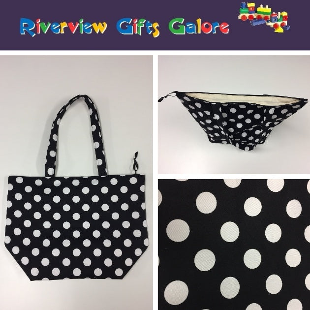 Large Tote Bag with Zip - Black Spot
