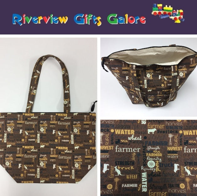 Large Tote Bag with Zip - Farmers Fighting Spirit - Words