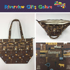 Large Tote Bag with Zip - Farmers Fighting Spirit - Words and Animals
