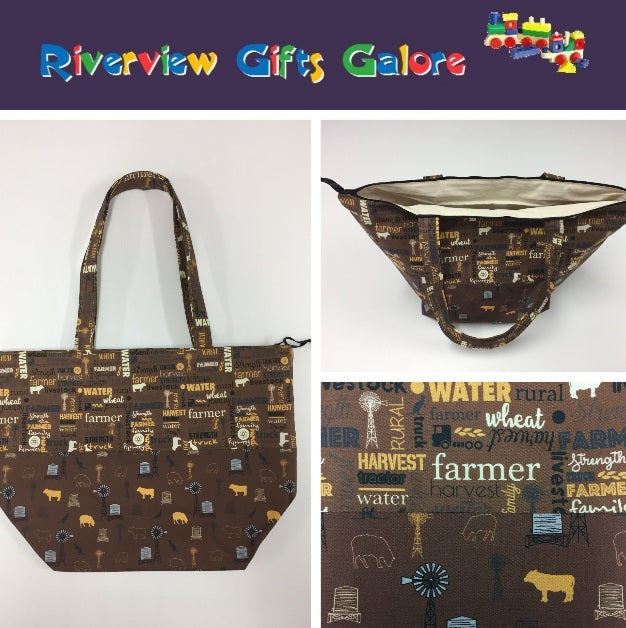 Large Tote Bag with Zip - Farmers Fighting Spirit - Words and Animals
