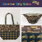 Large Tote Bag with Zip - Farmers Fighting Spirit - Words and Tractors