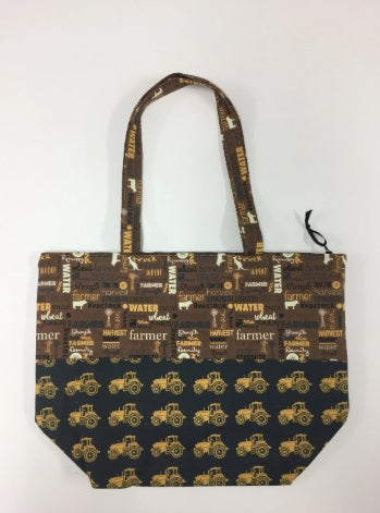 Large Tote Bag with Zip - Farmers Fighting Spirit - Words and Tractors