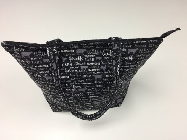 Large Tote Bag with Zip - Farm Sweet Farm - Charcoal