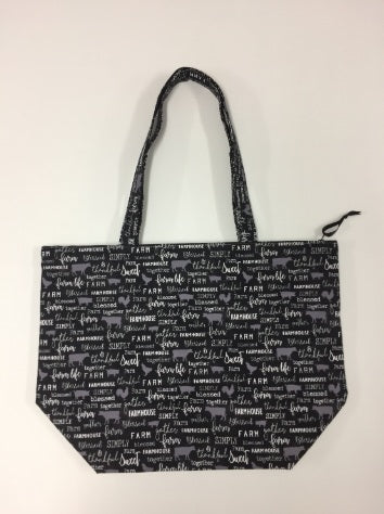 Large Tote Bag with Zip - Farm Sweet Farm - Charcoal