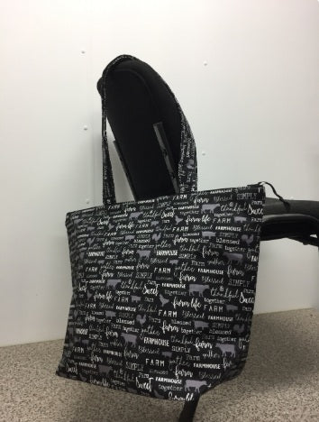 Large Tote Bag with Zip - Farm Sweet Farm - Charcoal