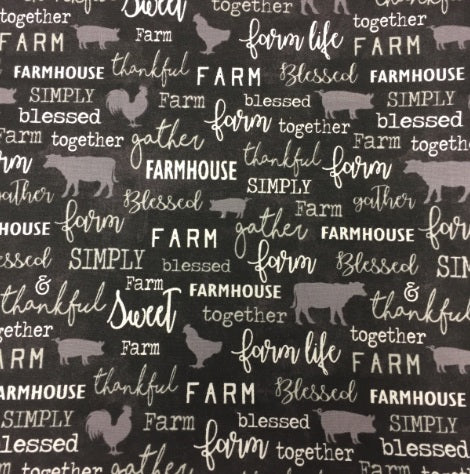 Large Tote Bag with Zip - Farm Sweet Farm - Charcoal