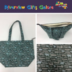 Large Tote Bag with Zip - Farm Sweet Farm - Teal