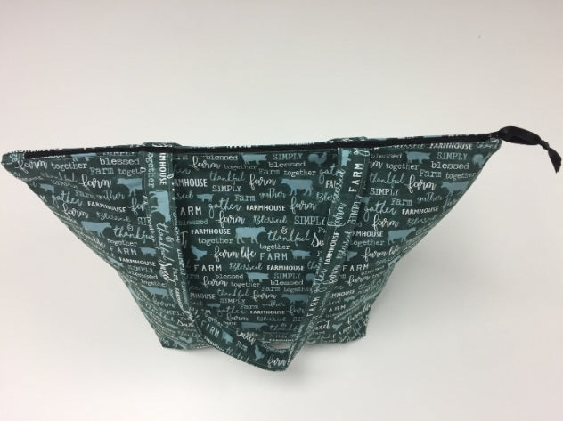 Large Tote Bag with Zip - Farm Sweet Farm - Teal