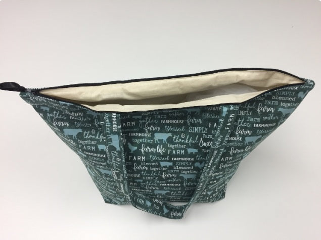 Large Tote Bag with Zip - Farm Sweet Farm - Teal