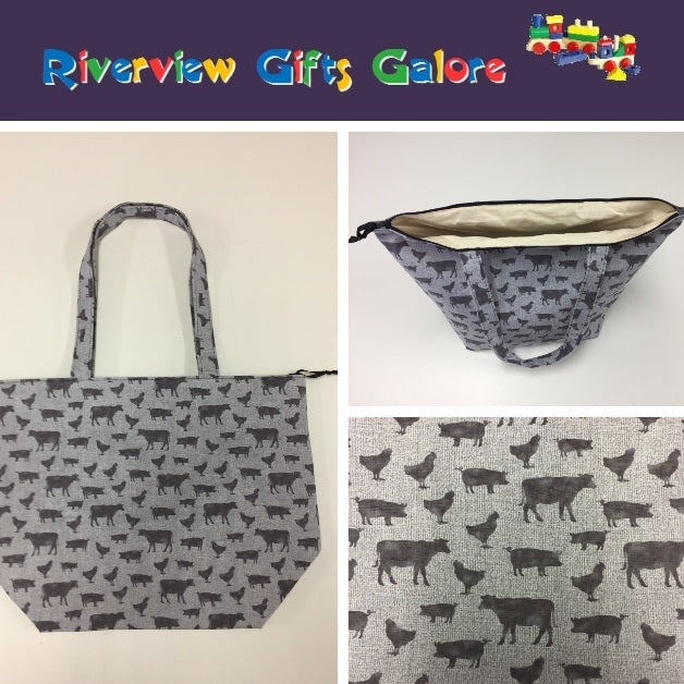 Large Tote Bag with Zip - Farm Sweet Farm - Animals