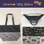 Large Tote Bag with Zip - Farm Sweet Farm - Charcoal and Animals