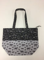 Large Tote Bag with Zip - Farm Sweet Farm - Charcoal and Animals