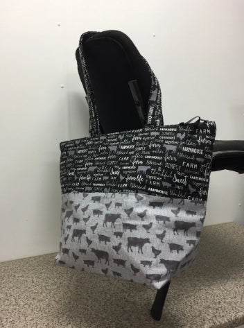 Large Tote Bag with Zip - Farm Sweet Farm - Charcoal and Animals