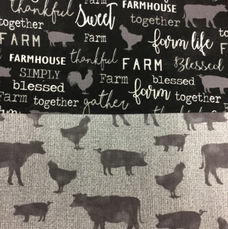 Large Tote Bag with Zip - Farm Sweet Farm - Charcoal and Animals