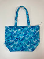 Large Tote Bag with Zip - Blue Butterflies