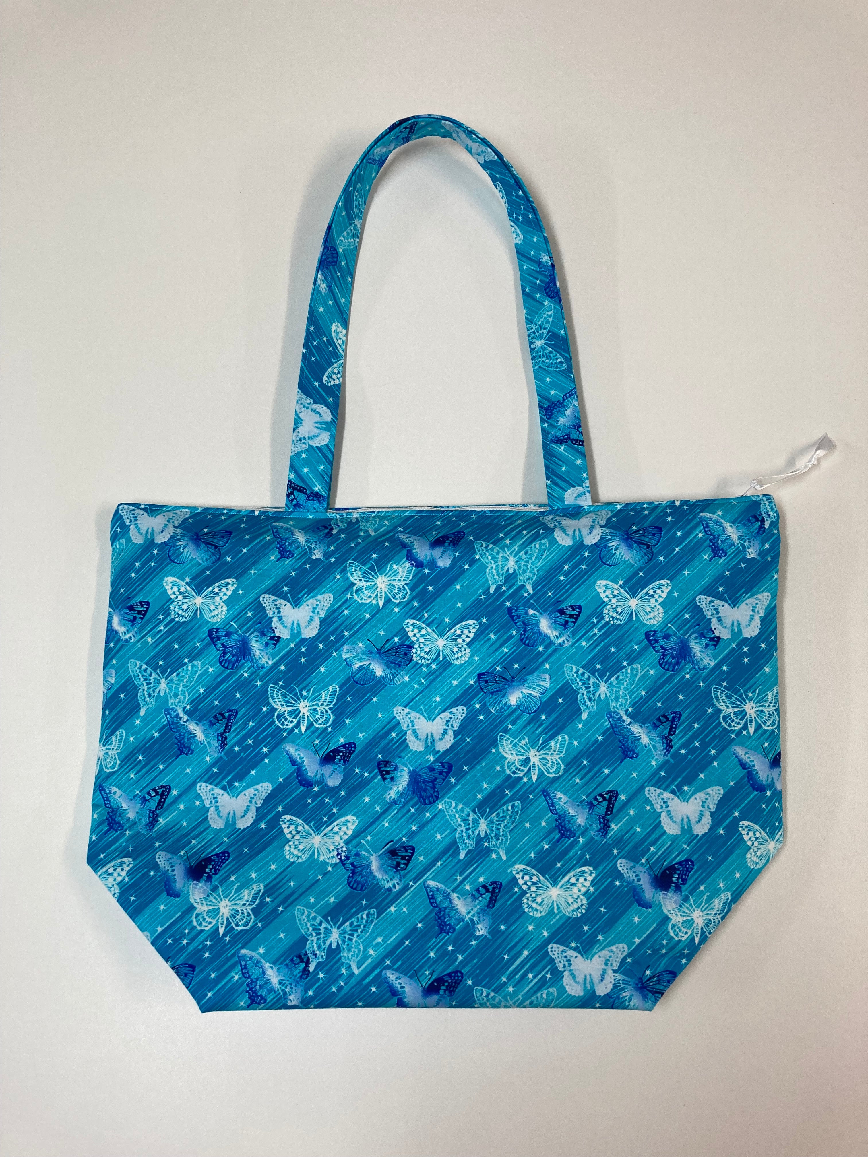 Large Tote Bag with Zip - Blue Butterflies