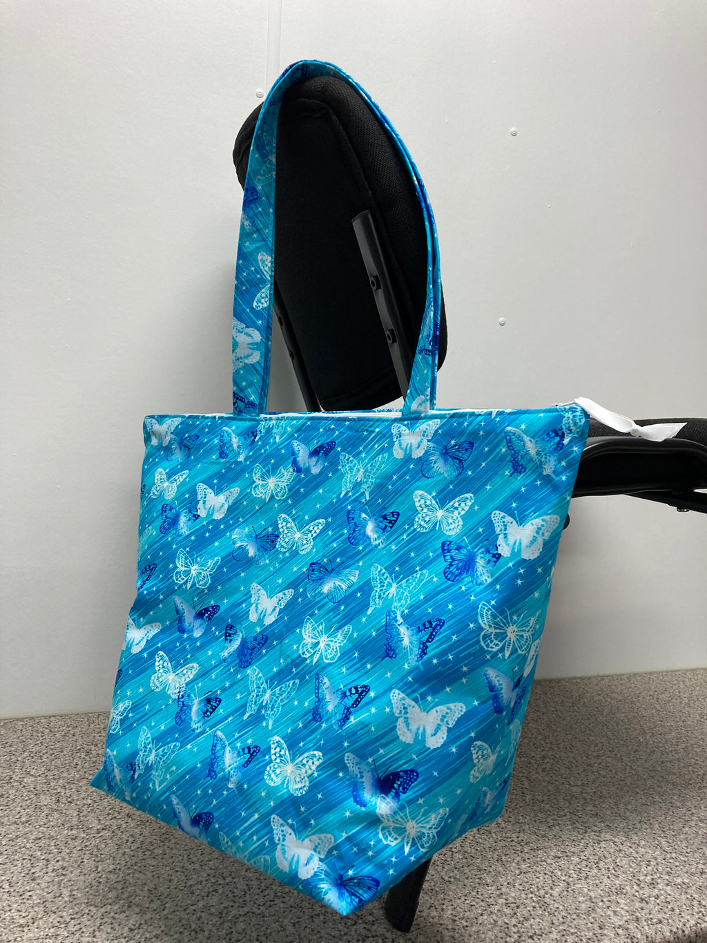 Large Tote Bag with Zip - Blue Butterflies