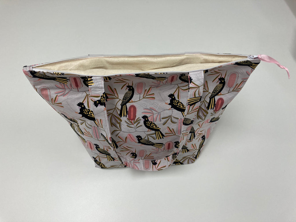 Large Tote Bag with Zip - Black Cockatoo